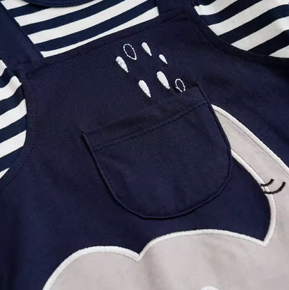 The Leonel - Baby Boy Elephant Striped Long Sleeved Romper