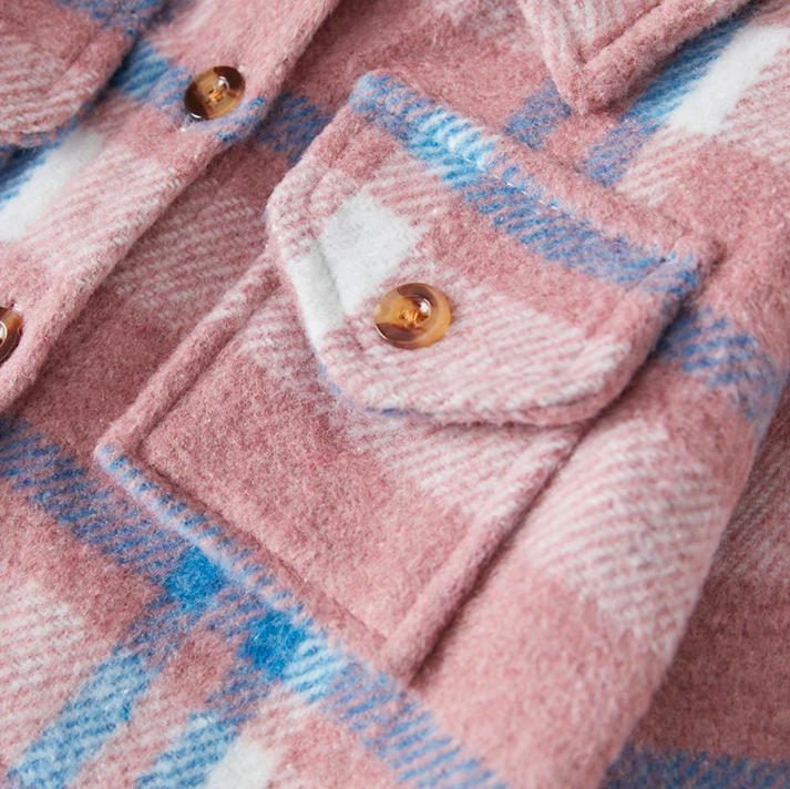 The Jalen - Baby Unisex Pink Lapel Long Sleeve Plaid Print Flannel Jacket Shirt
