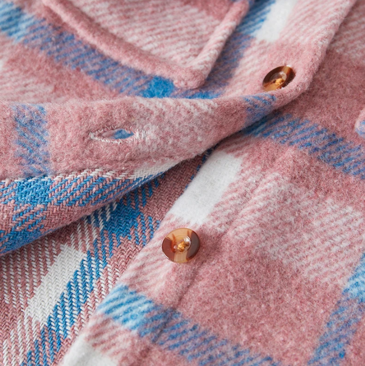 The Jalen - Baby Unisex Pink Lapel Long Sleeve Plaid Print Flannel Jacket Shirt
