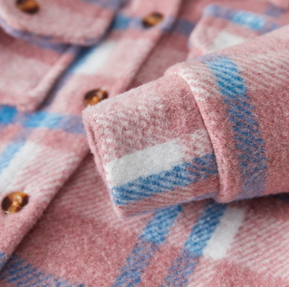 The Jalen - Baby Unisex Pink Lapel Long Sleeve Plaid Print Flannel Jacket Shirt