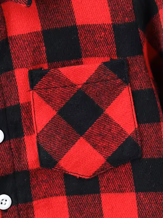 The Edgar - Baby Boy Red Black Plaid Turn-Down Collar Long Sleeve Shirt With Bear Print