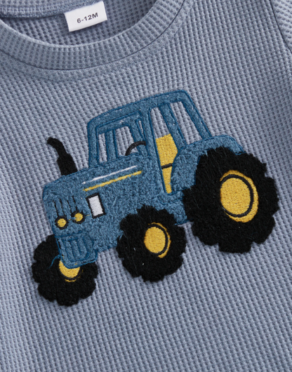 The Denver - Baby Boy Adorable Tractor Embroidery Blue Short Sleeve Round Neck Tops and Shorts Set