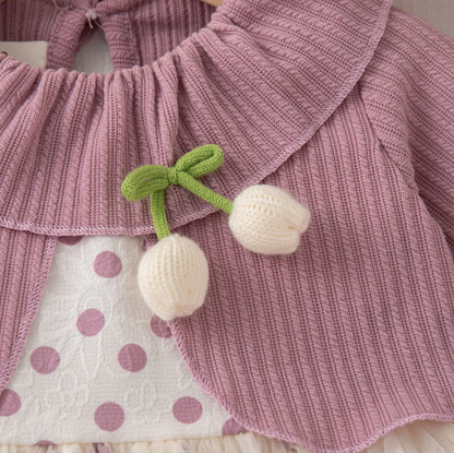 The Wynter - Baby Girl Purple Knit Long Sleeve Dress Red Polka Dot Print Mesh with Bow