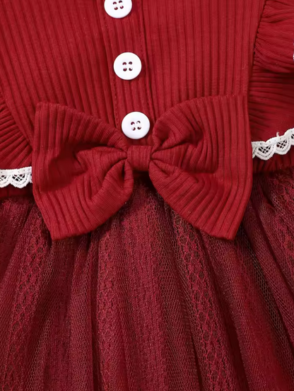 The Michelle - Baby Girl Romantic Mesh Splicing Pit Bar Round Neck Ruffle Lace Dress