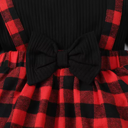 The Felicity - Baby Girl Dress With Small Fly Sleeve Checkered Dress and Bow Headband