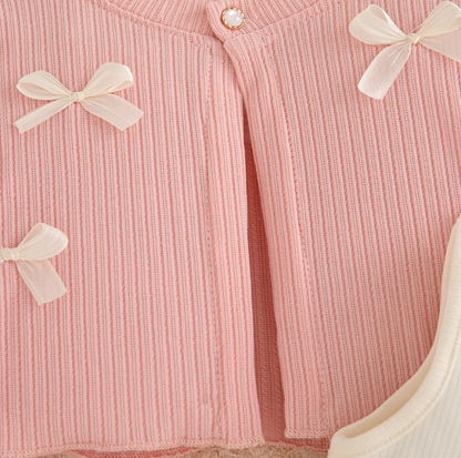 The Alexandria - Baby Girl Pink Bow Knit Red Coat with Sleeveless Cake Dress
