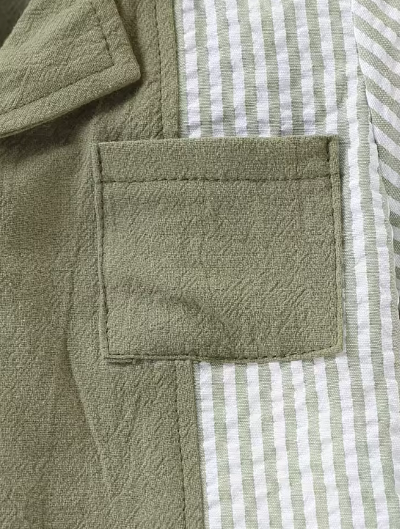 The Krew - Baby Boy Patchwork Striped Summer Outfit – Short‑Sleeved Shirt & Shorts Set | Lightweight, Breathable, Casual Fashion