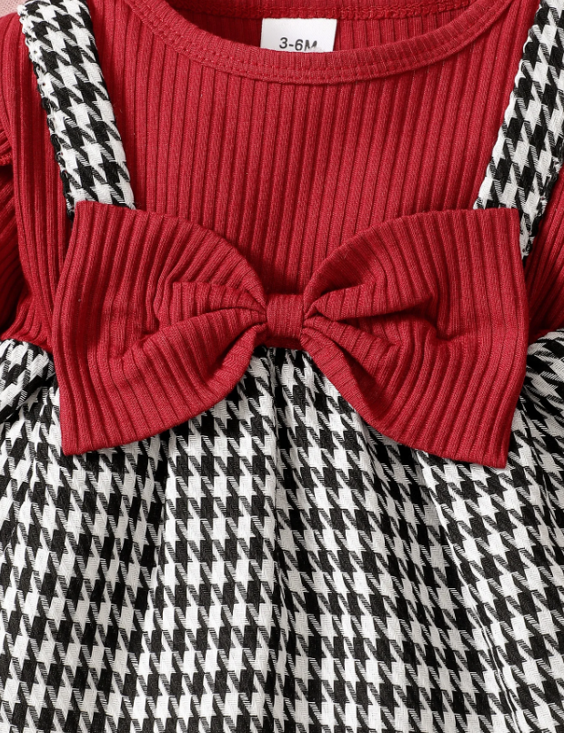 The Scarlet - Baby Girl Houndstooth Color-Block Ruffle Sleeve Faux 2-Piece Autumn Top