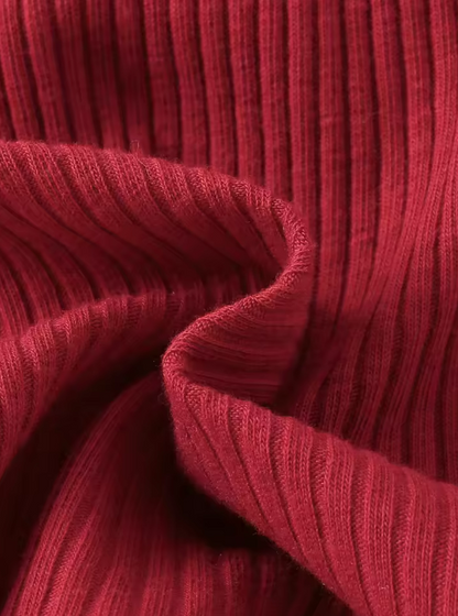 The Analeia - Girls Korean Style Wine Red Ribbed Knit Set with Big Bow Accent Outfit
