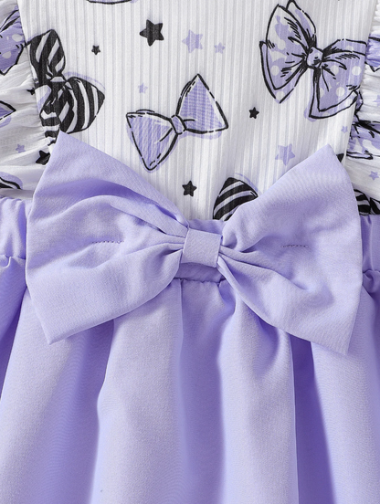The Marlowe - Baby Girl Cartoon Bow Ruffle Long Sleeve Fake Two‑Piece Splice Dress + Headband