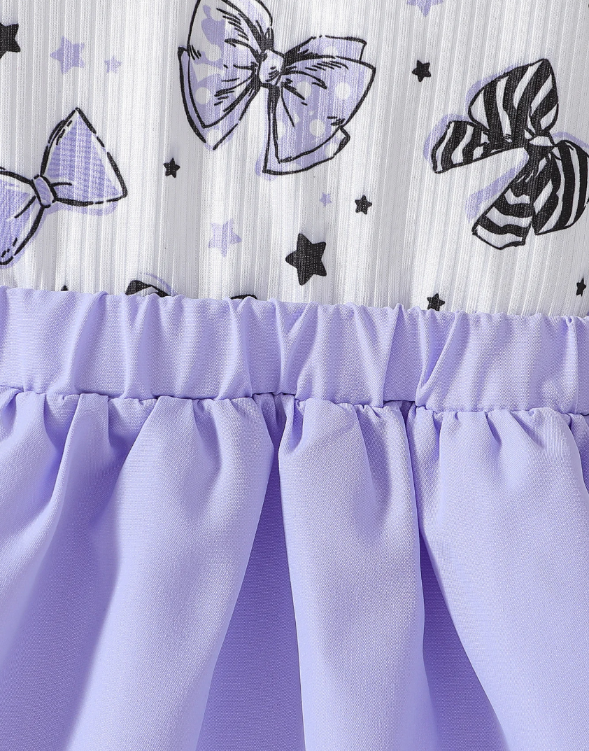 The Marlowe - Baby Girl Cartoon Bow Ruffle Long Sleeve Fake Two‑Piece Splice Dress + Headband