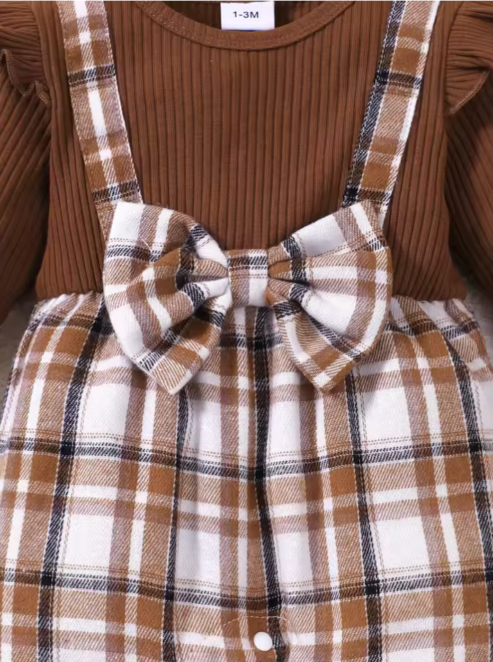 The Fernanda - Infant Baby Girl Plaid Long Sleeve Romper + Headband 2Pcs Cute Daily Outfit