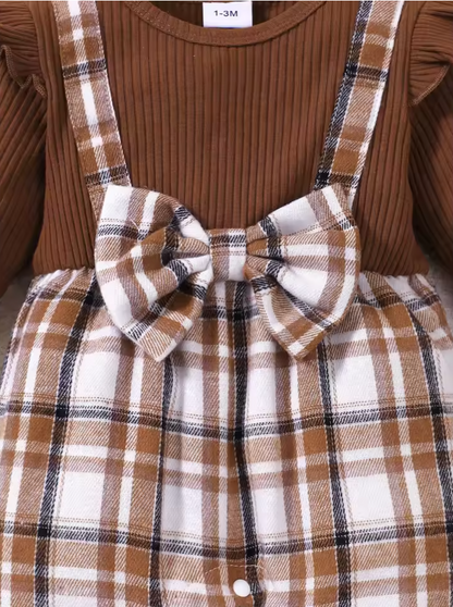 The Fernanda - Infant Baby Girl Plaid Long Sleeve Romper + Headband 2Pcs Cute Daily Outfit