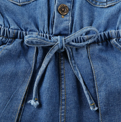 The Amalia - Toddler Baby Girl Denim Romper – Summer Short Sleeve One‑Piece Outfit