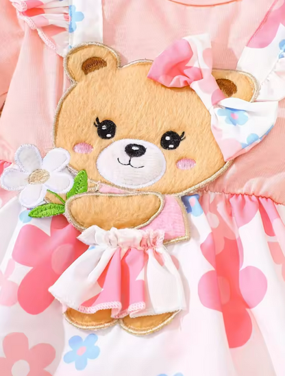 The Selene - Baby Girl 2PCS Bear Floral Romper & Headband Spring Summer Outfit
