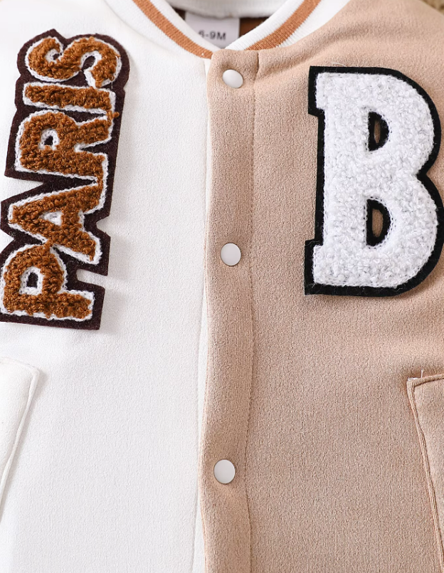 The Bryer - Baby Boy Suede Long Sleeve Romper 3D Letter Embroidered Autumn Winter One Piece Outfit