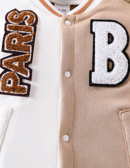 The Bryer - Baby Boy Suede Long Sleeve Romper 3D Letter Embroidered Autumn Winter One Piece Outfit