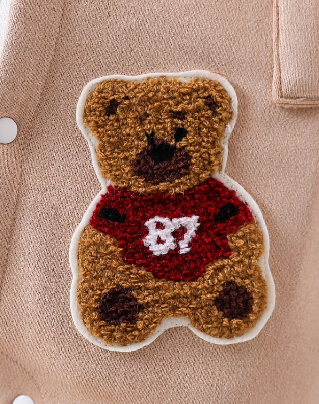 The Bryer - Baby Boy Suede Long Sleeve Romper 3D Letter Embroidered Autumn Winter One Piece Outfit
