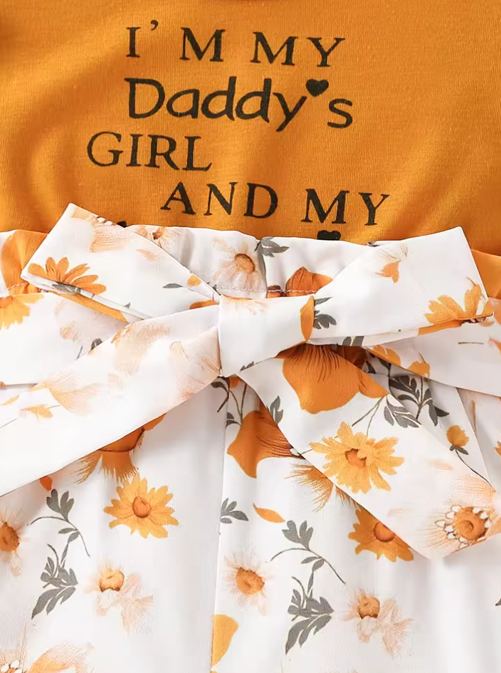 The Billie - Baby Girl Letter Print Jumpsuit Short Sleeve Belt Detail Summer Casual Outfit