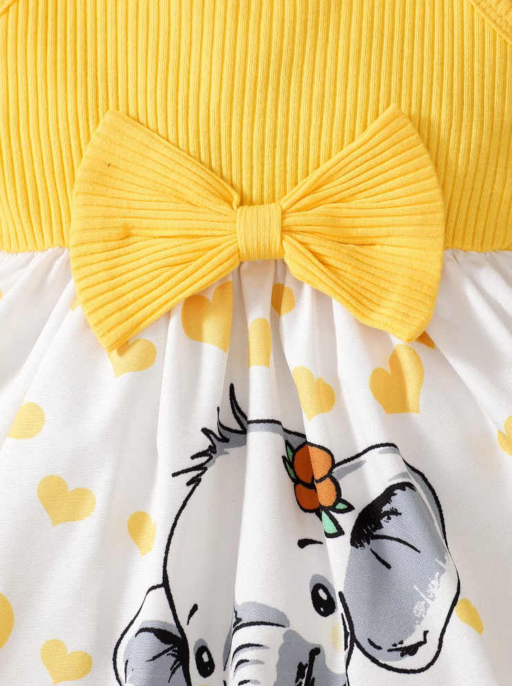 The Averie - Baby Girl Summer Heart Elephant Print Suspender Dress Cute Toddler Outfit