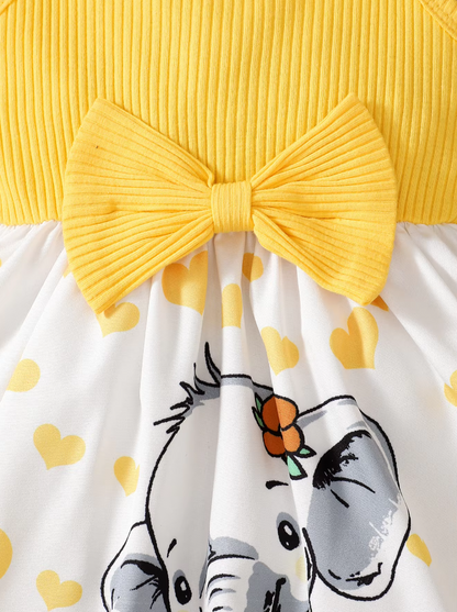 The Averie - Baby Girl Summer Heart Elephant Print Suspender Dress Cute Toddler Outfit