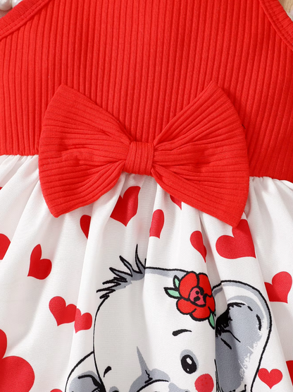 The Averie - Baby Girl Summer Heart Elephant Print Suspender Dress Cute Toddler Outfit