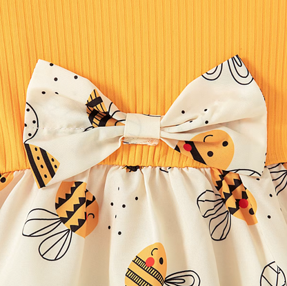 The Karsyn - Baby Girl Yellow Bee Dress Set – Cute Cartoon Bee Print Dress & Bow Headband