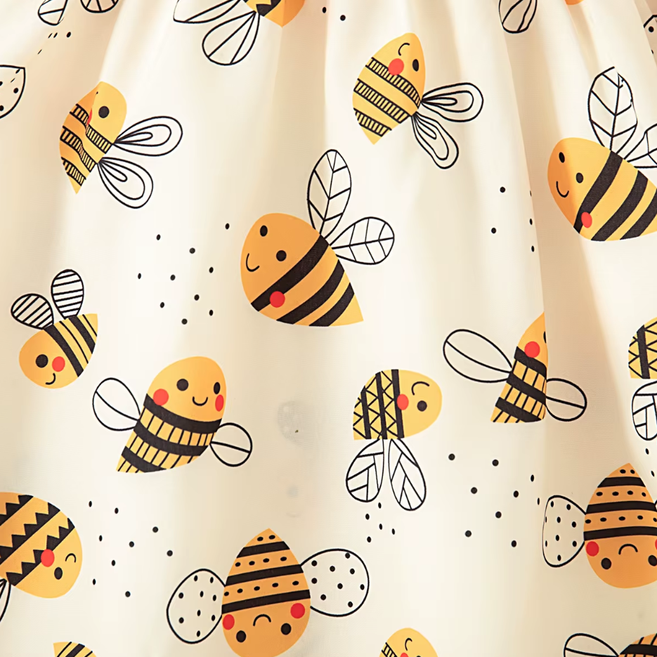 The Karsyn - Baby Girl Yellow Bee Dress Set – Cute Cartoon Bee Print Dress & Bow Headband