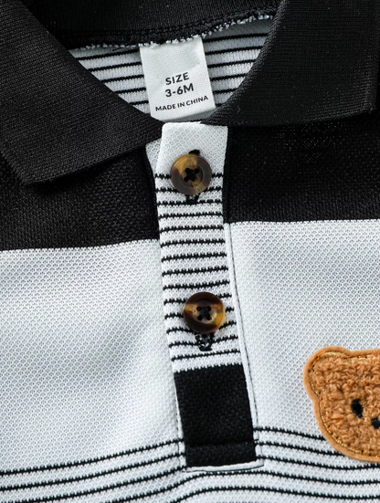 The Matheo - Baby Boy Summer 2-Piece Striped Teddy Bear T-Shirt and Shorts Set