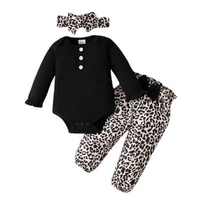 The Sidney - Newborn Baby Girl 3PC Outfit Set – Ruffle Romper, Bow Top & Pants