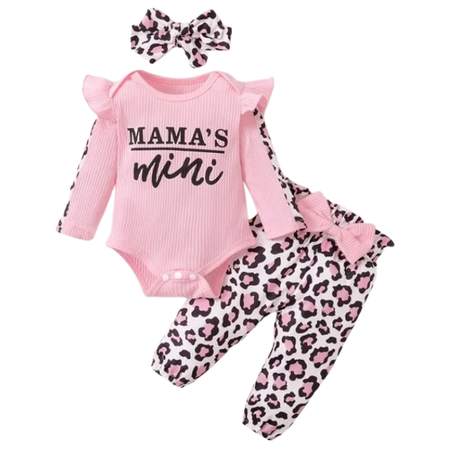 The Sidney - Baby Girl 3PC Outfit Ruffle Romper Bow Top & Print Pants Set