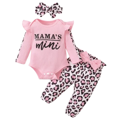 The Sidney - Baby Girl 3PC Outfit Ruffle Romper Bow Top & Print Pants Set