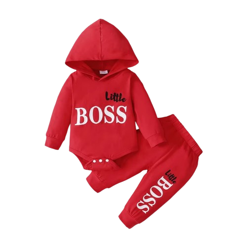 The Hollis - Baby Unisex Red Little Boss Hoodie + Pants