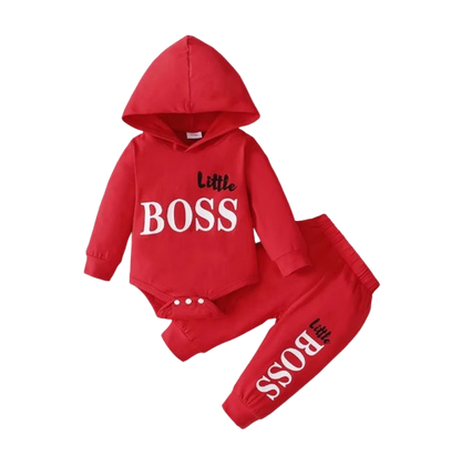 The Hollis - Baby Unisex Red Little Boss Hoodie + Pants