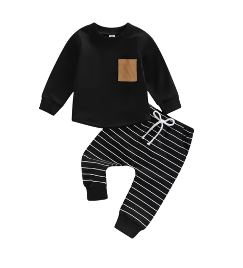 The Zak - Toddler Boy Long Sleeve Pullover & Stripe Pants 2PCS Autumn Clothing Set