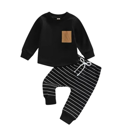 The Zak - Toddler Boy Long Sleeve Pullover & Stripe Pants 2PCS Autumn Clothing Set