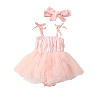 The Athena - Baby Girl Pink Strap Romper Dress with Headband