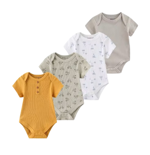 The Caleb - Baby Unisex 4pcs Cartoon Print Bodysuits AA