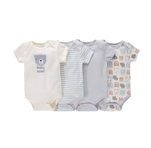 The Caleb - Baby Unisex 4pcs Cartoon Print Bodysuits B