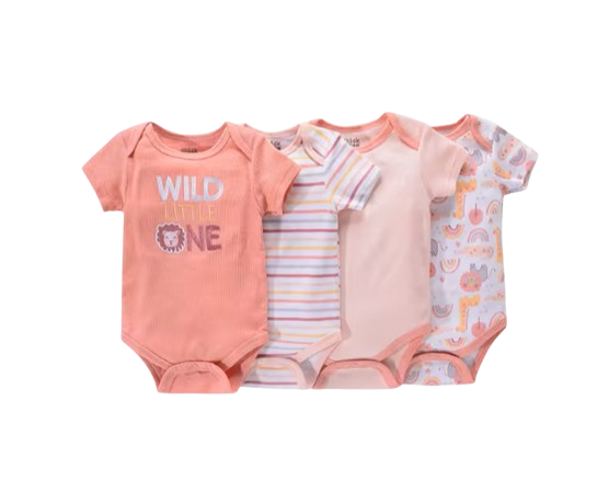 The Caleb - Baby Unisex 4pcs Cartoon Print Bodysuits E