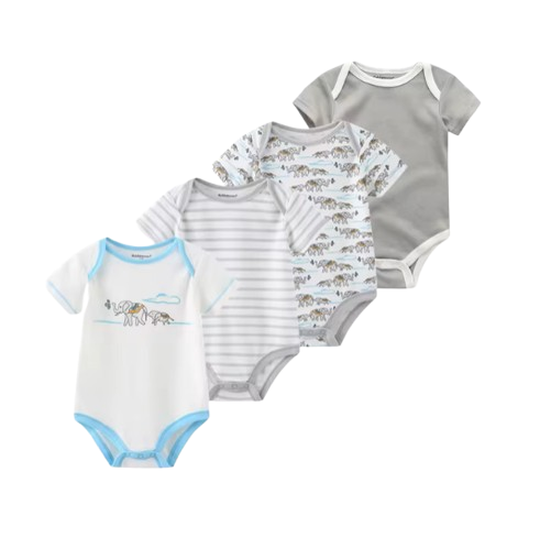 The Caleb - Baby Unisex 4pcs Cartoon Print Bodysuits N