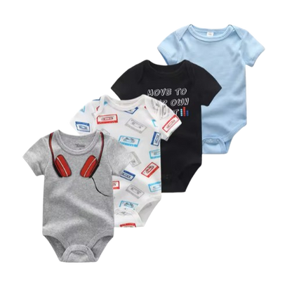 The Caleb - Baby Unisex 4pcs Cartoon Print Bodysuits