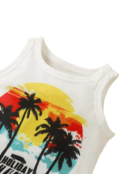 The Camden - Baby Boy Coconut Print Sleeveless Vest + Dyed Hat + Shorts