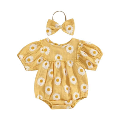 The Camille - Baby Girl Princess Daisy Print Short Sleeve Bodysuit