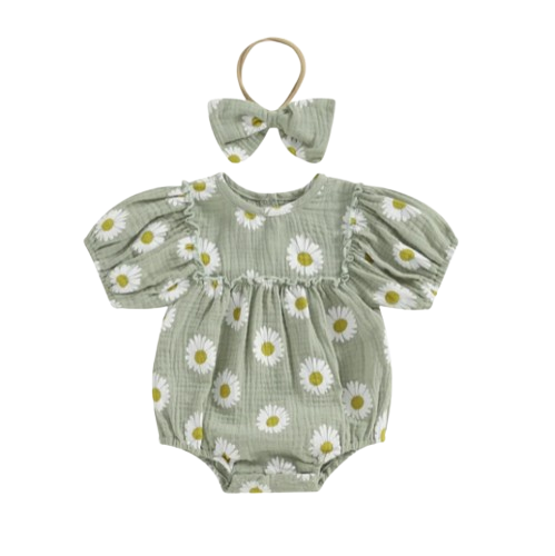 The Camille - Baby Girl Princess Daisy Print Short Sleeve Bodysuit