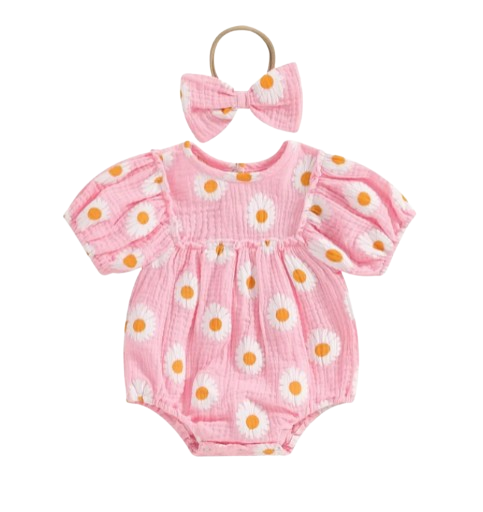 The Camille - Baby Girl Princess Daisy Print Short Sleeve Bodysuit