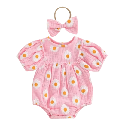 The Camille - Baby Girl Princess Daisy Print Short Sleeve Bodysuit