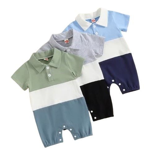 The Caspian - Baby Boy Short Sleeve Lapel Collar Contrast Color Jumpsuits