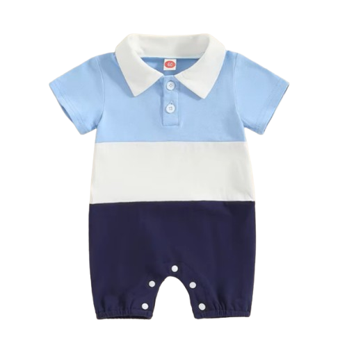 The Caspian - Baby Boy Short Sleeve Lapel Collar Contrast Color Jumpsuits