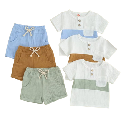 The Cassian - Baby Boy Short Sleeve Contrast Color Tops Shorts Kids Loose Outwear